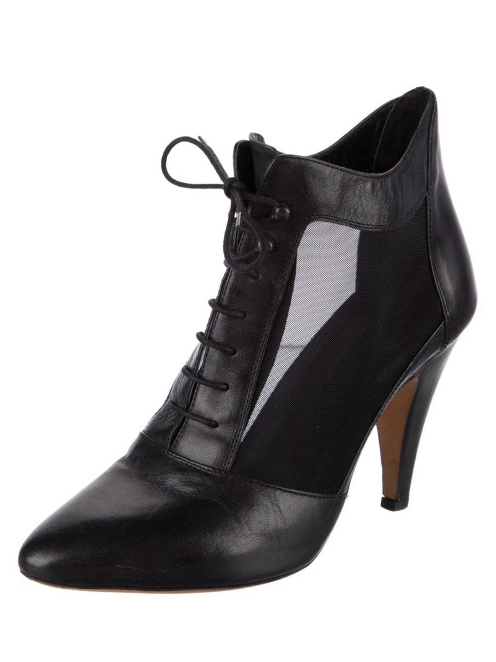 Loeffler Randall Black Leather Lace-Up Ankle Bootie Size 40